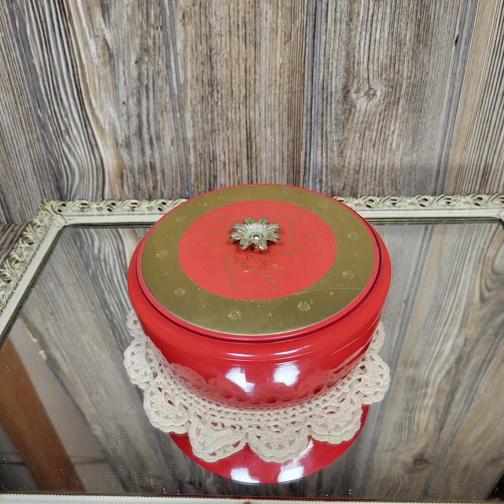 Vintage Avon Persian Wood Red Glass Powder Jar Beauty Dust Vanity Box Gold Lid